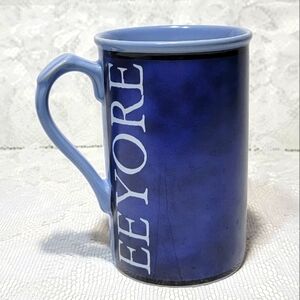 Rare Disney Store EEYORE Ceramic Coffee Mug Blue Cup Green Yellow Dragonfly